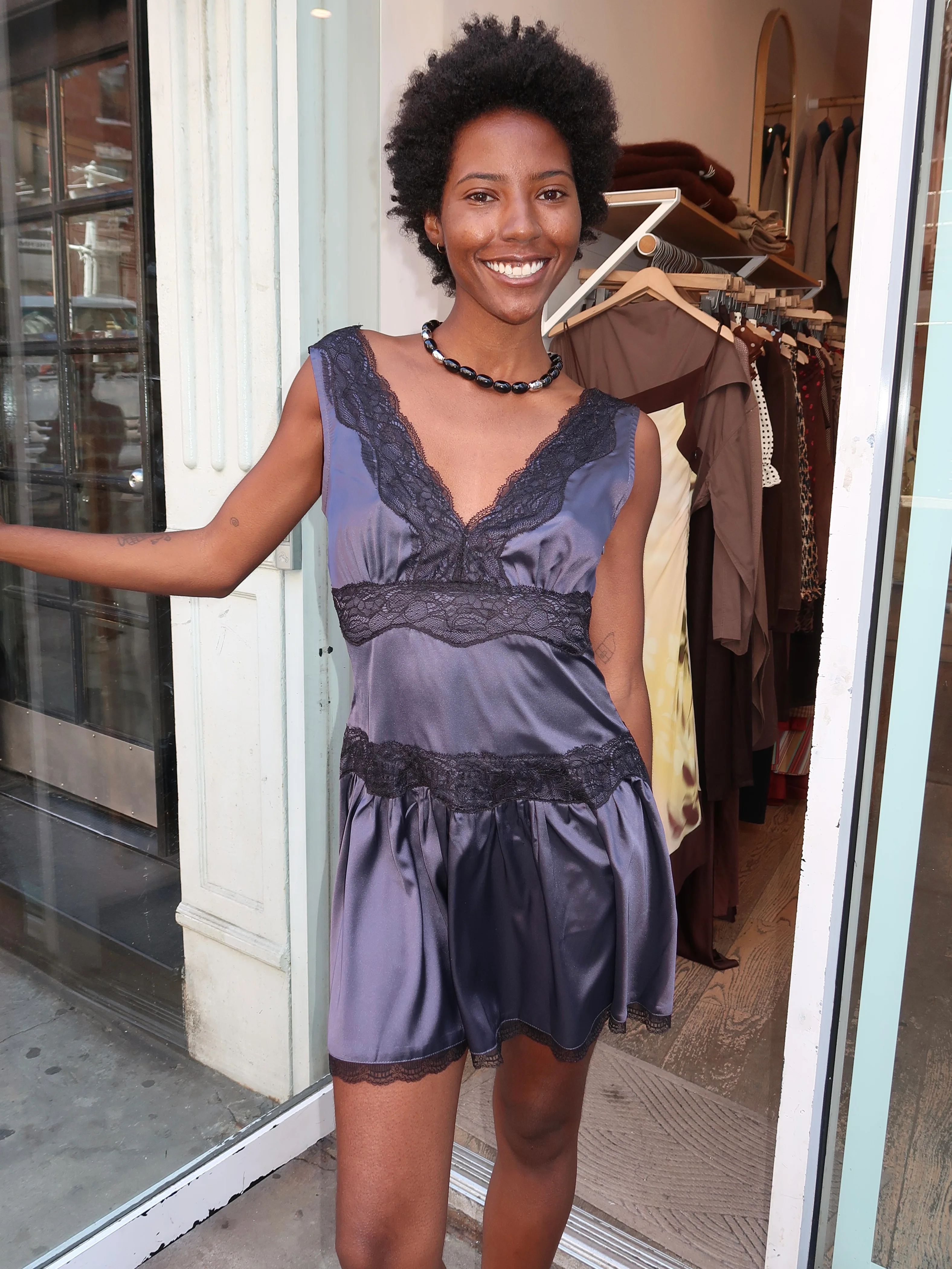 Amoura Slip Dress in Navy - Image 2