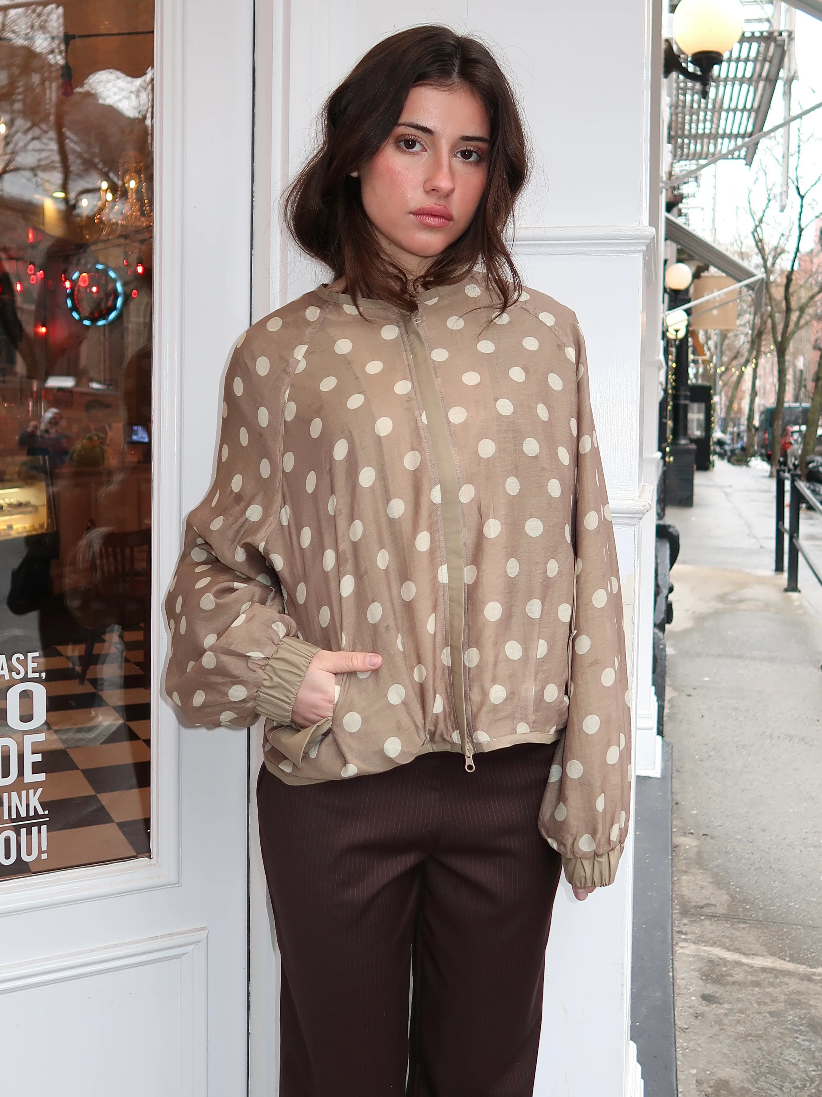 Balloon Polka Dot Jacket in Cream & Mocha - Image 4