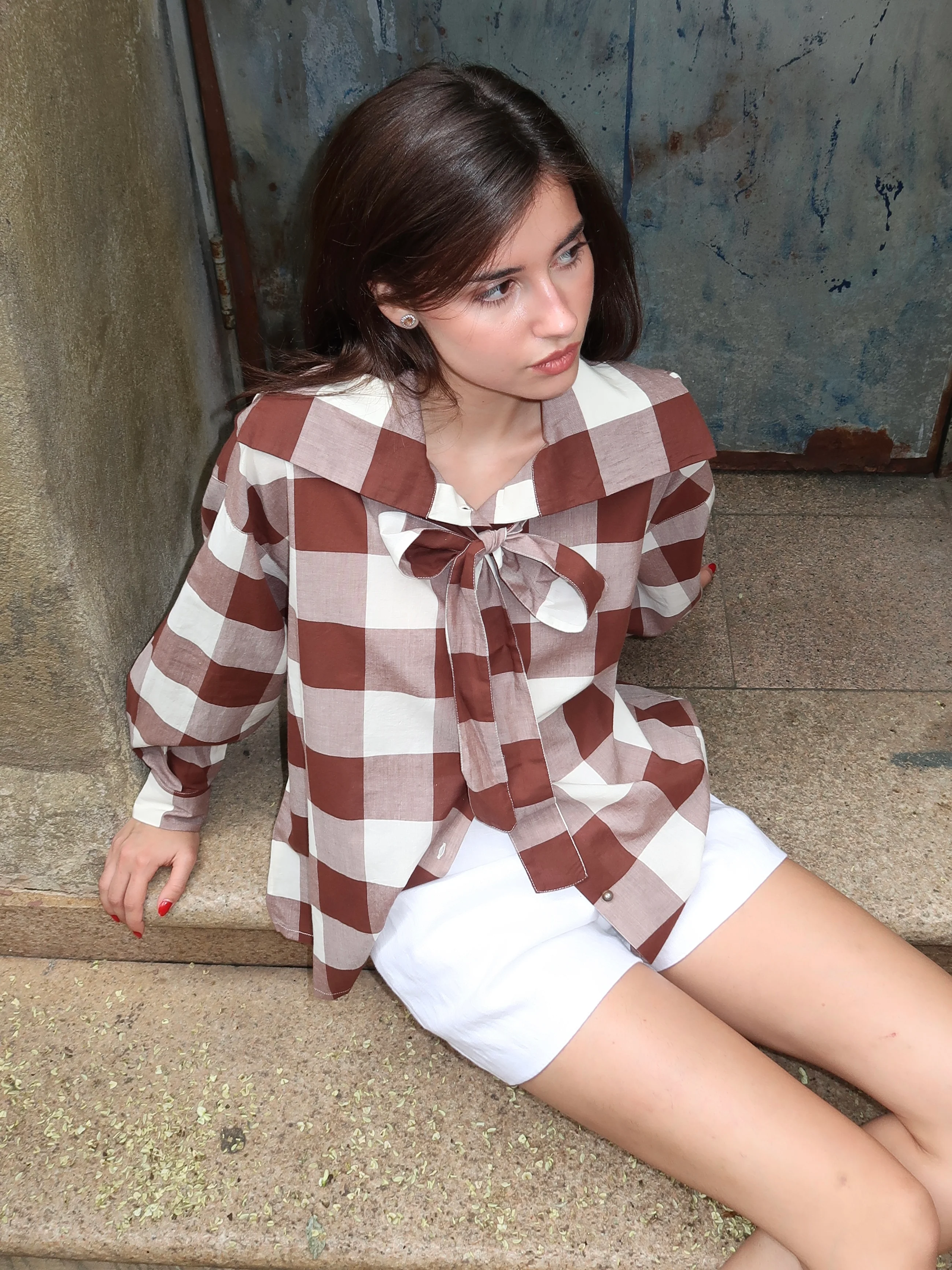 Callie Shirt in Mocha Gingham - Image 4