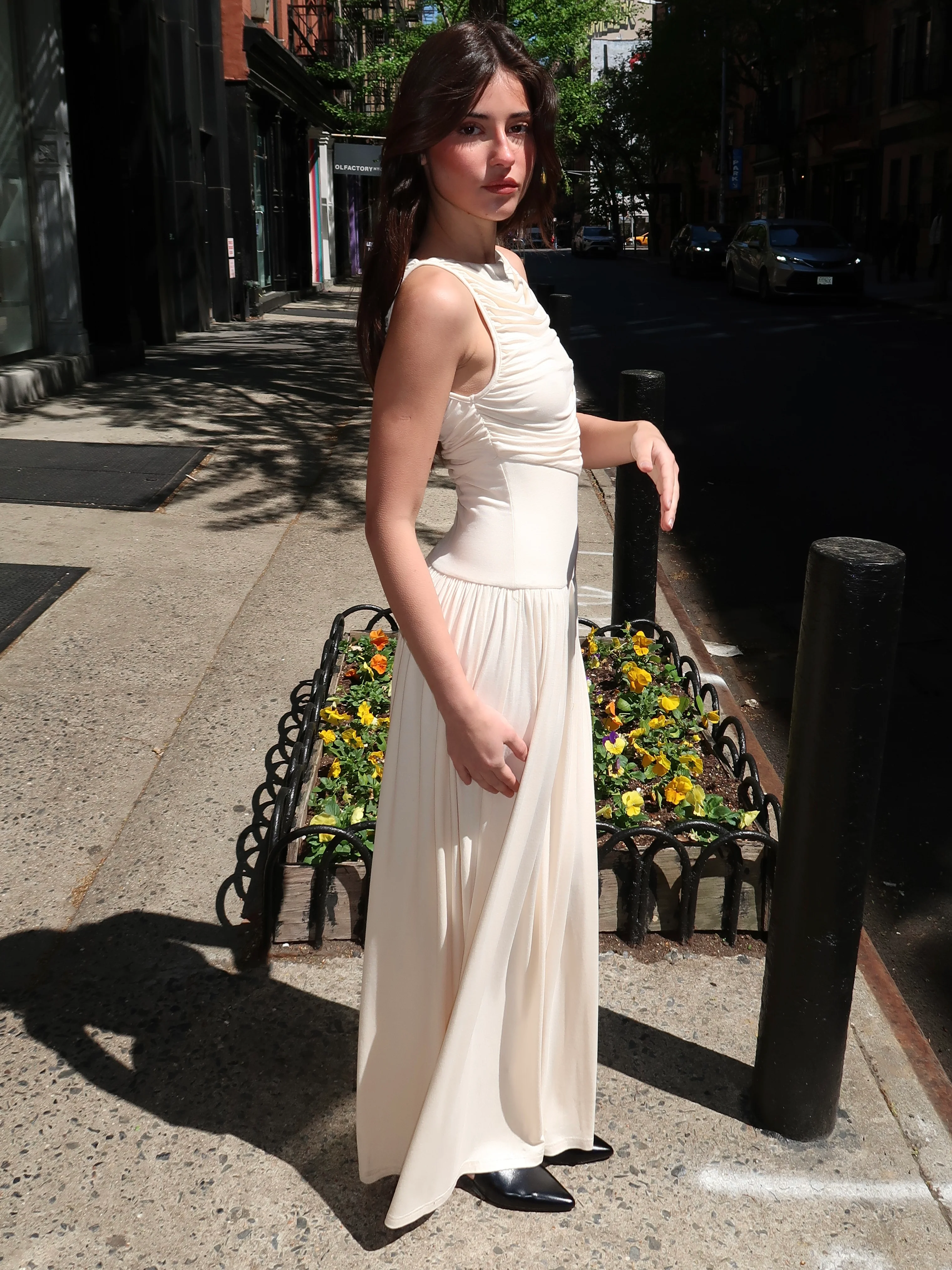 Colby Draped Maxi Dress in Vanilla - Image 2