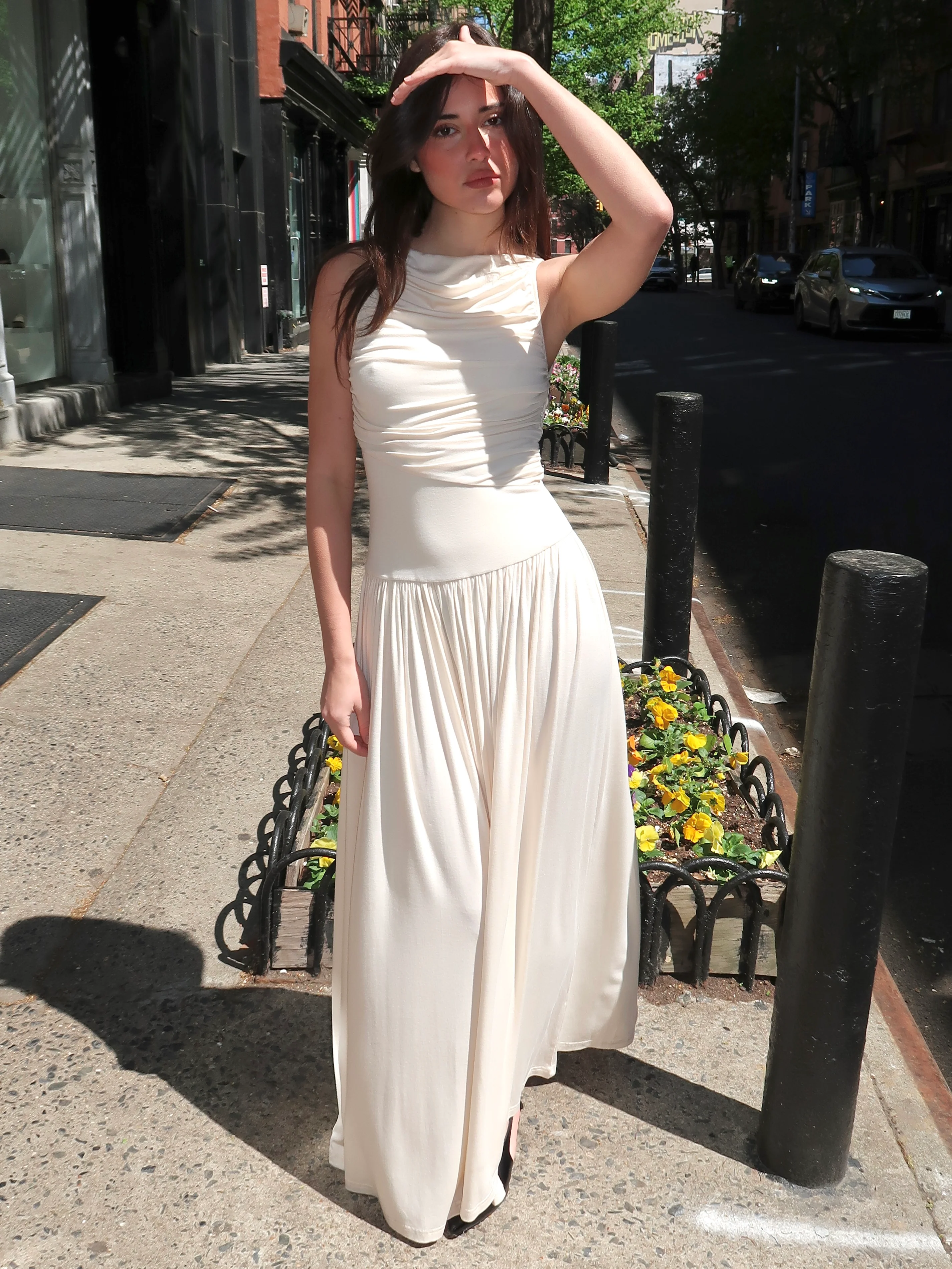 Colby Draped Maxi Dress in Vanilla - Image 4