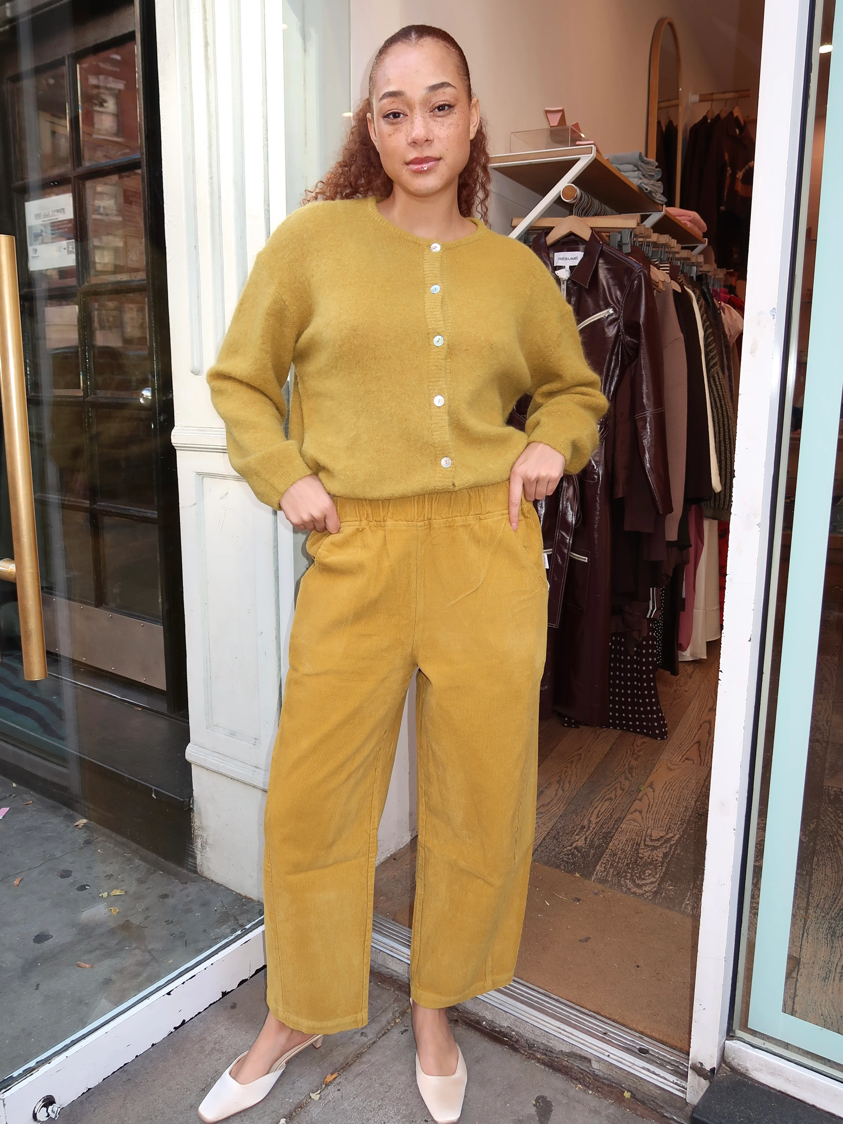 Corduroy Arc Pants in Green Olive - Image 2