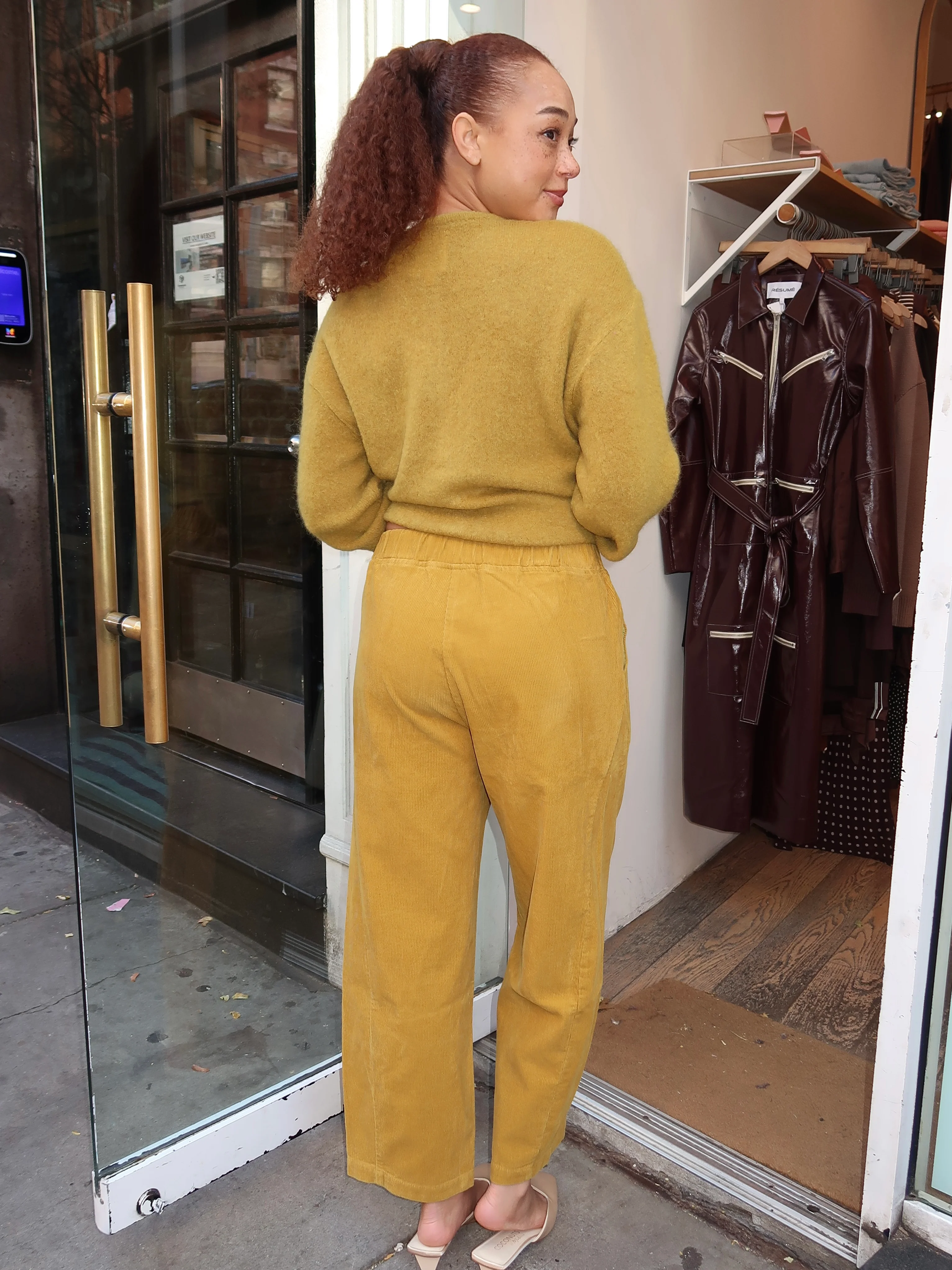 Corduroy Arc Pants in Green Olive - Image 3