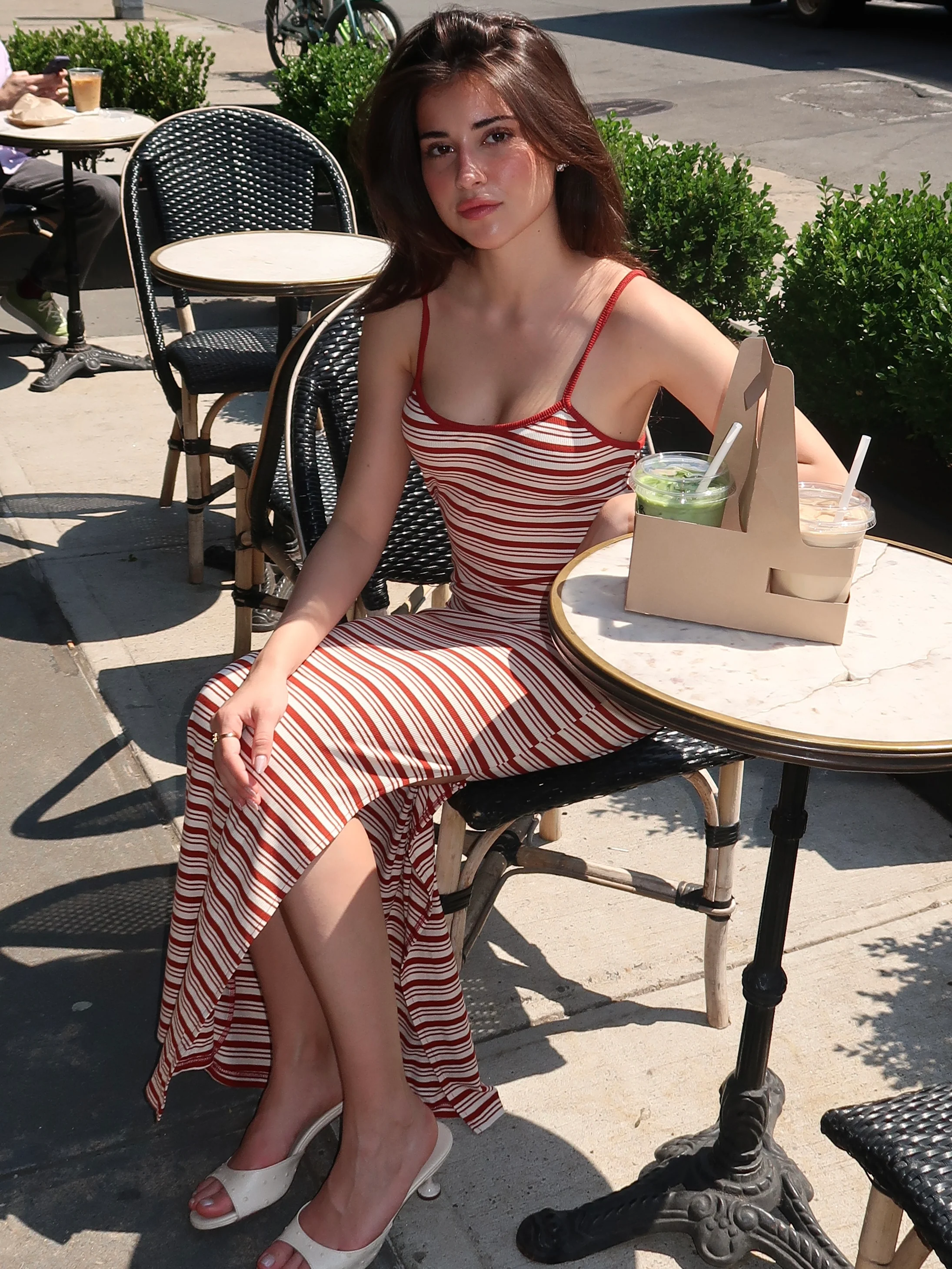Edith Maxi Dress in Cream Burgundy Stripe - Image 2