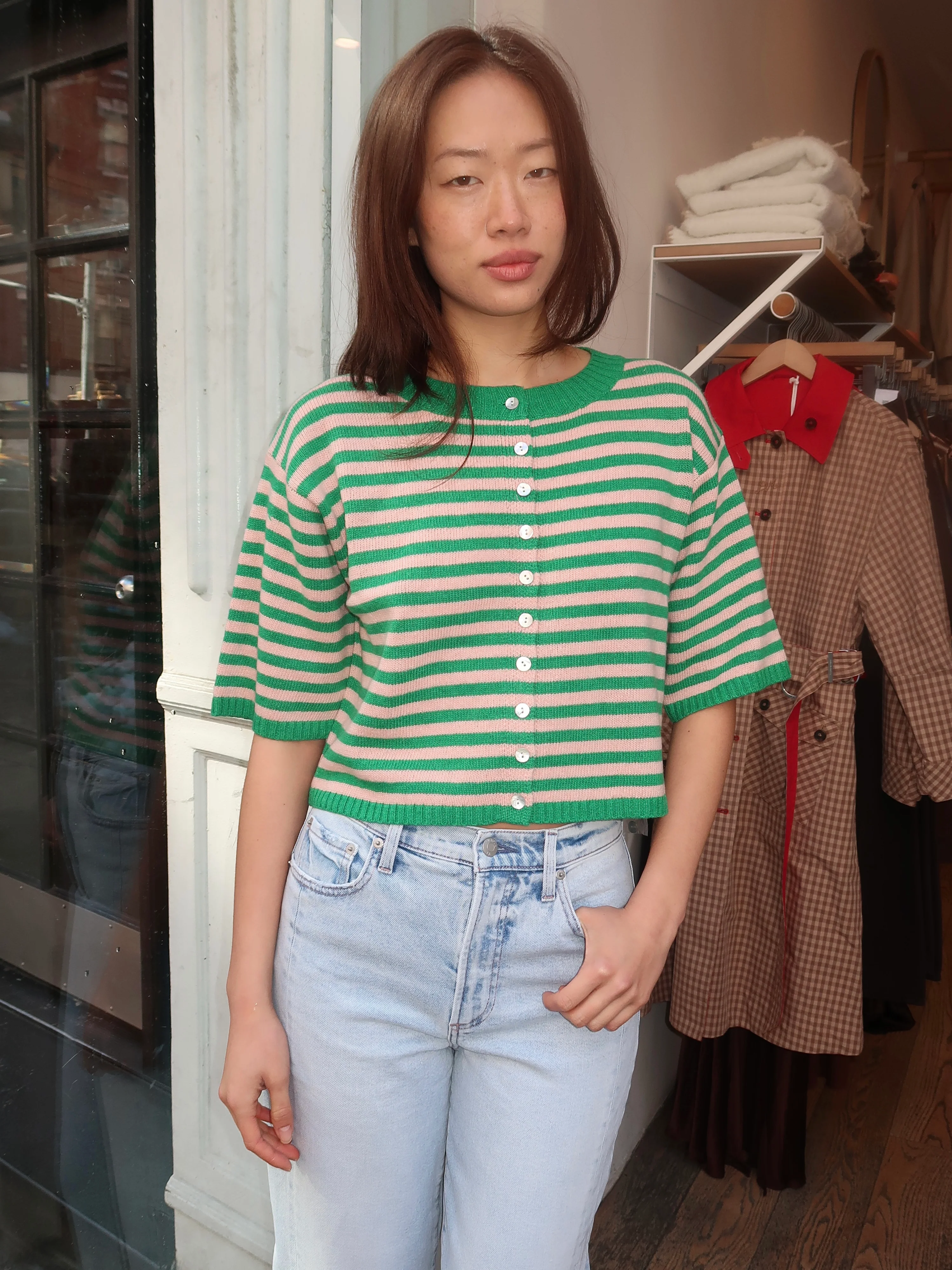 Ellsa Cardi in Green Stripe - Image 2