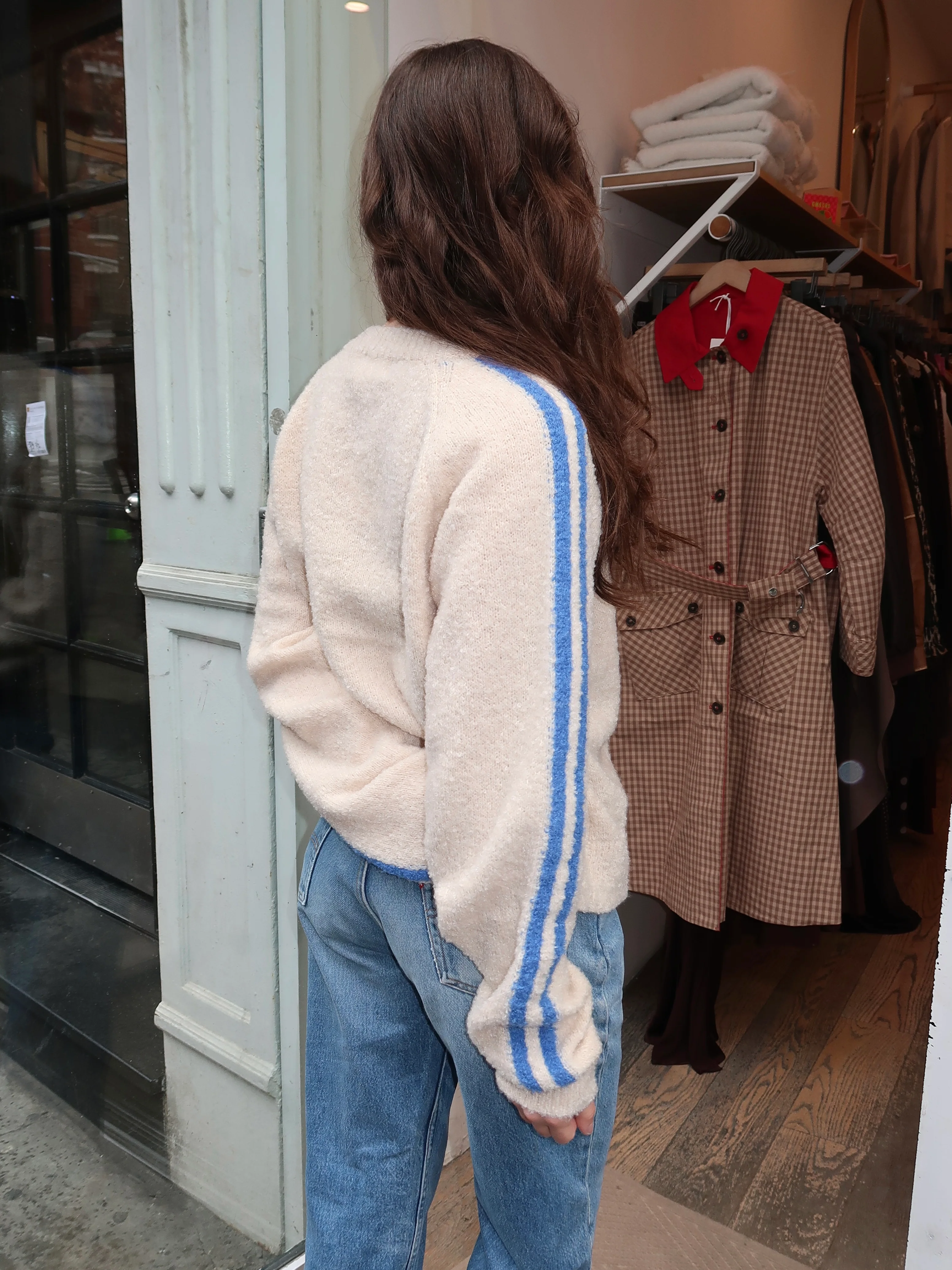 Finley Knit Zip Up Jacket in Cream - Image 3