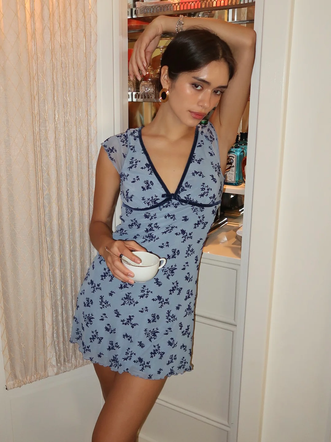 Jacquelin Mini Dress in Blue Floral - Image 2