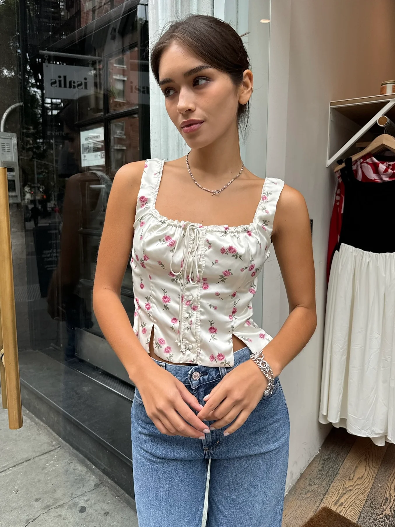 Kelsey Tie Front Tank in Floral Ivory - Image 2