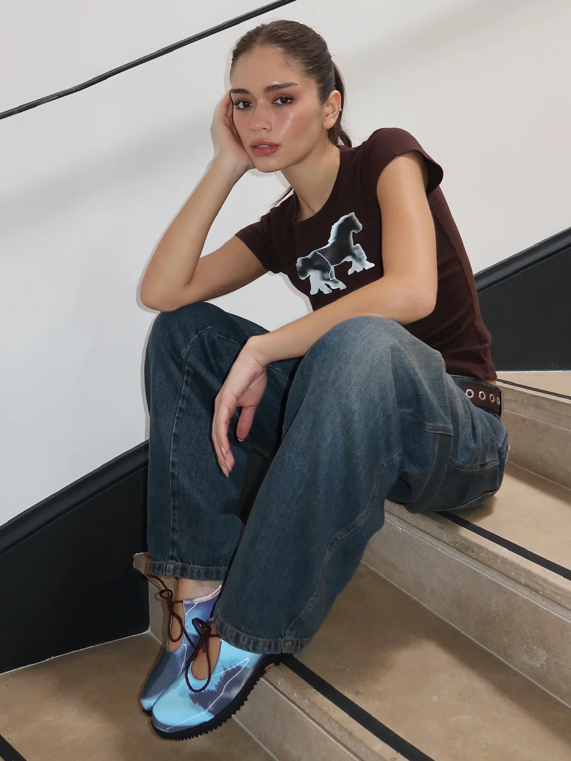Lenticular Keyhole Mary Janes in Blue Tiger Eye Calf Print - Image 4