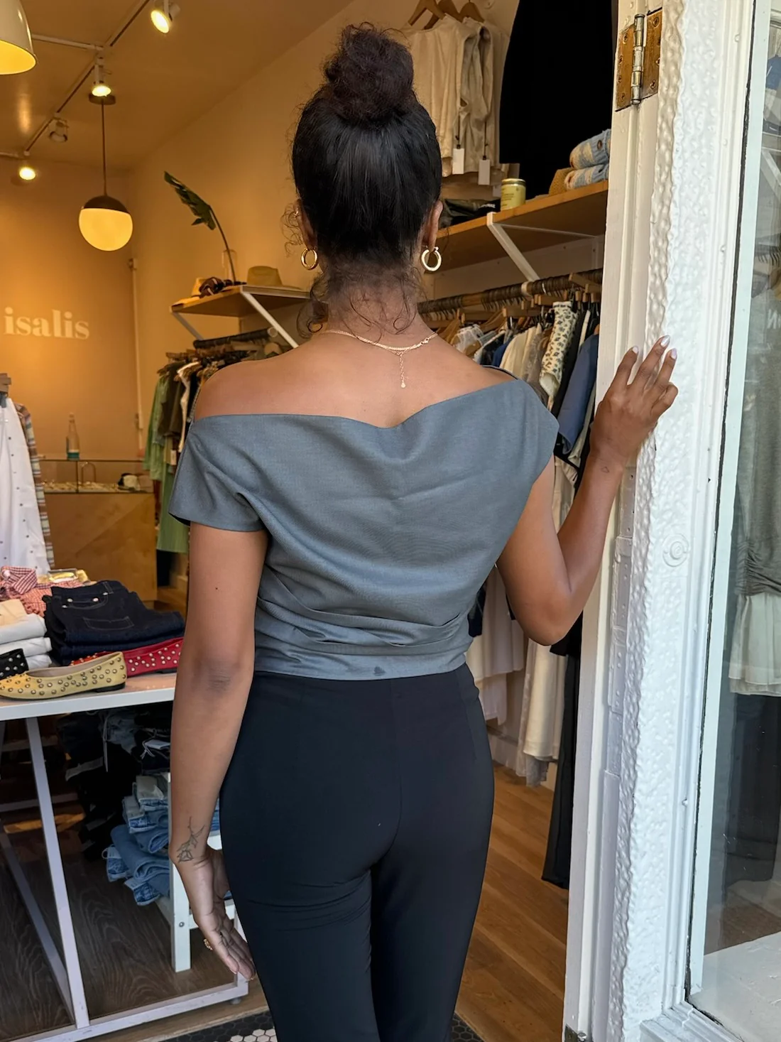Locust Off-Shoulder Top in Charcoal - Image 3