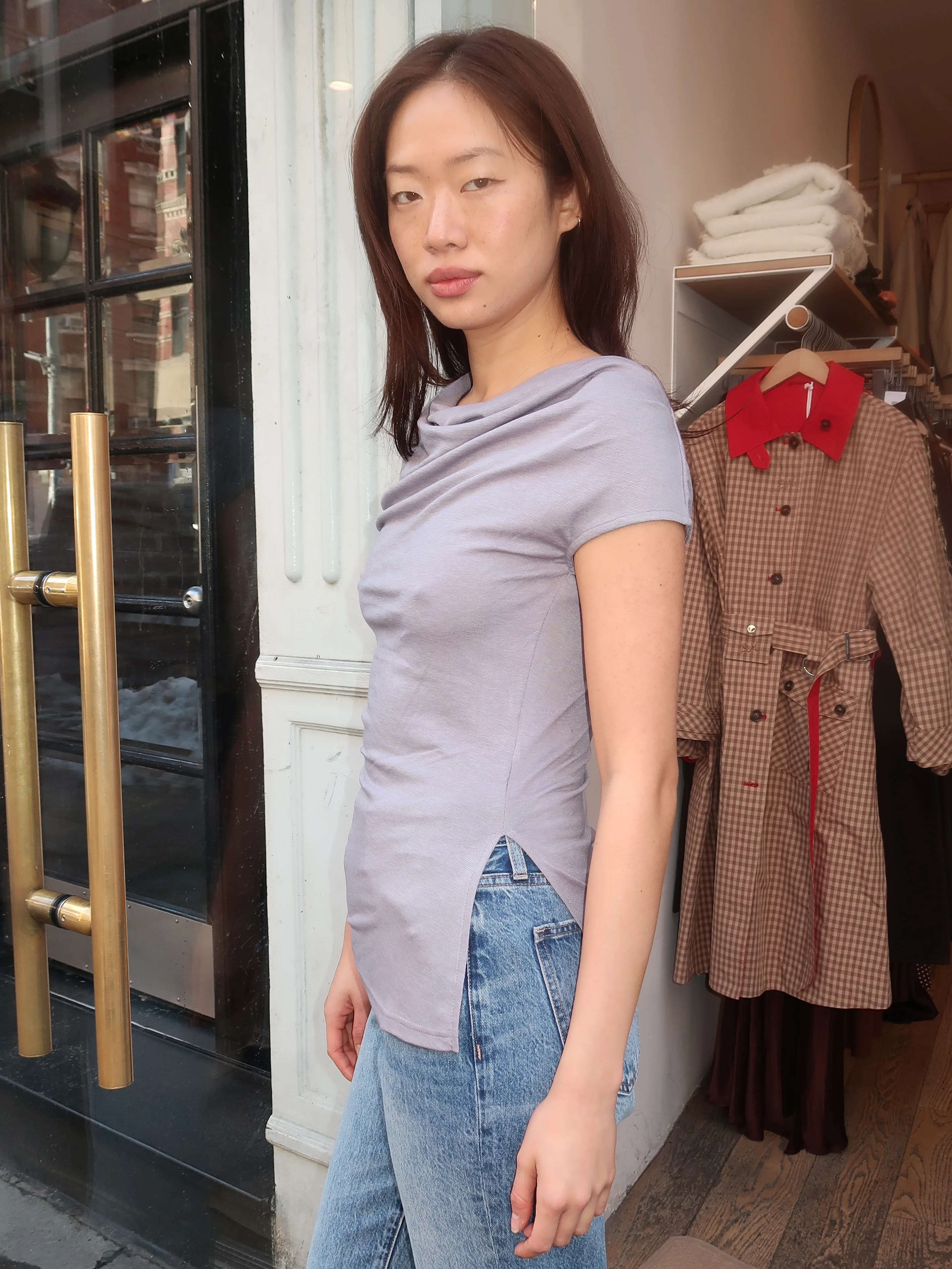 Lupita Cowl Neck Top in Grey - Image 2