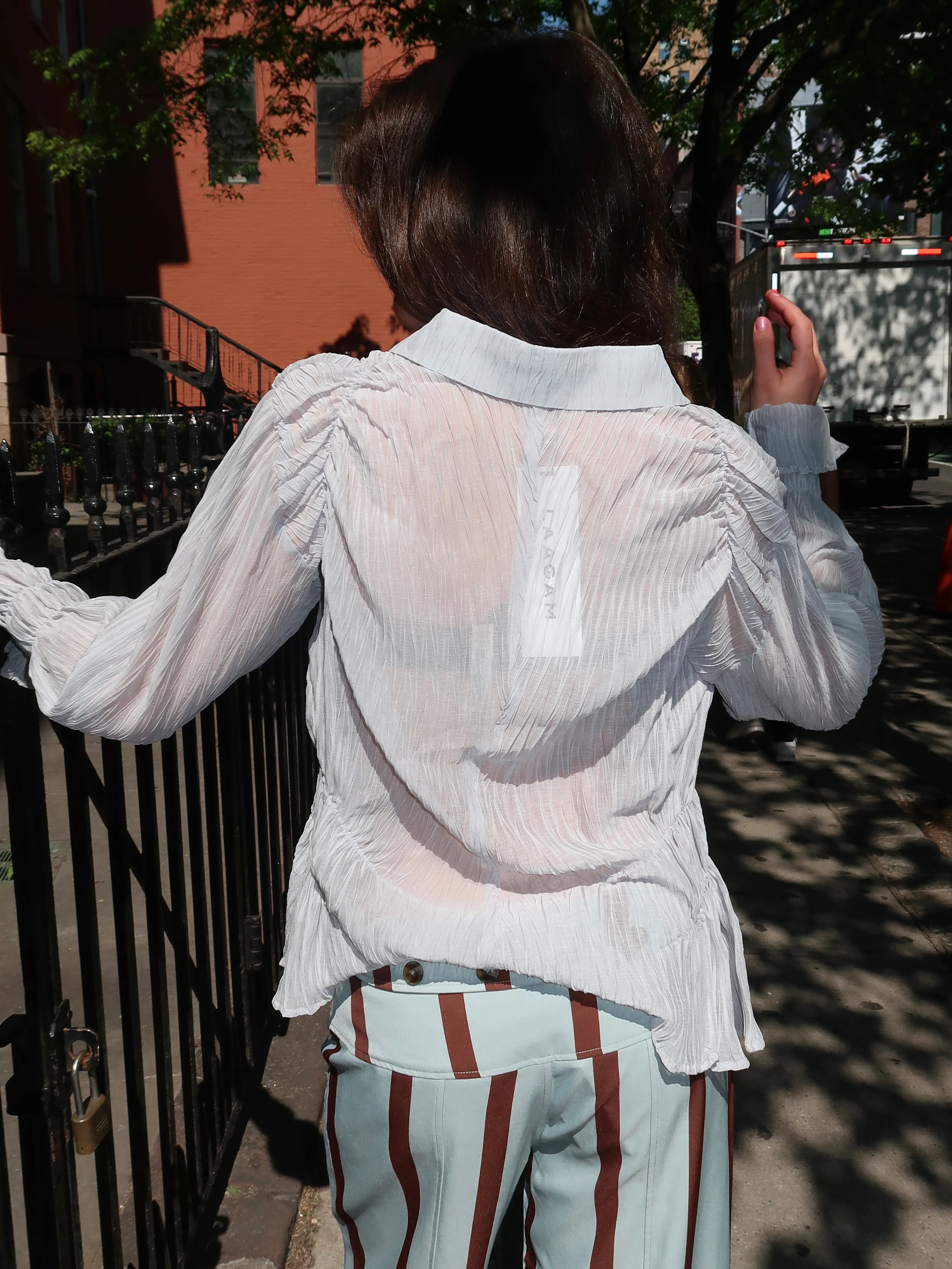 Naelia Light Blue Ruched Shirt - Image 3