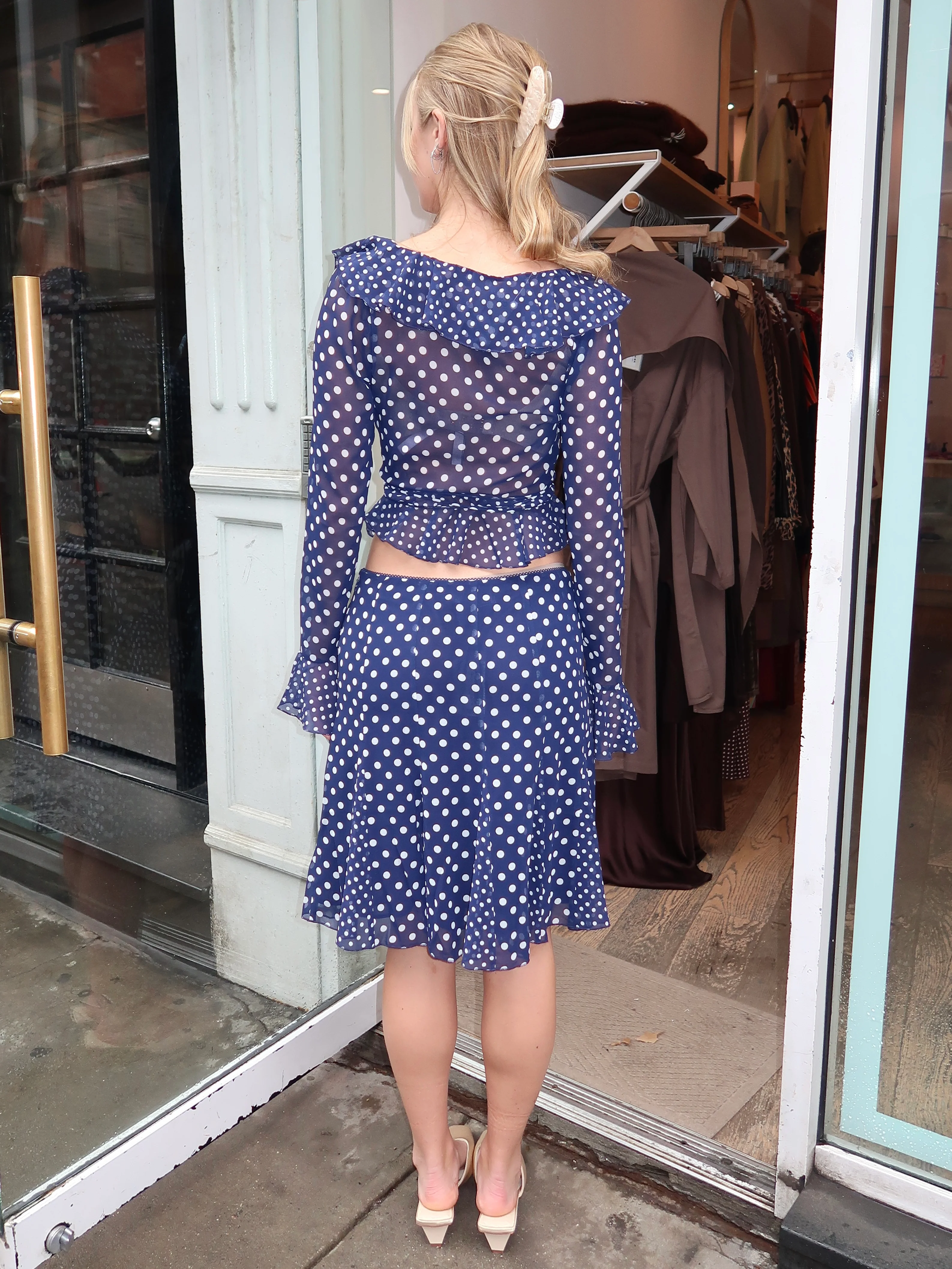 Paloma Skirt in Navy Polka Dot - Image 3