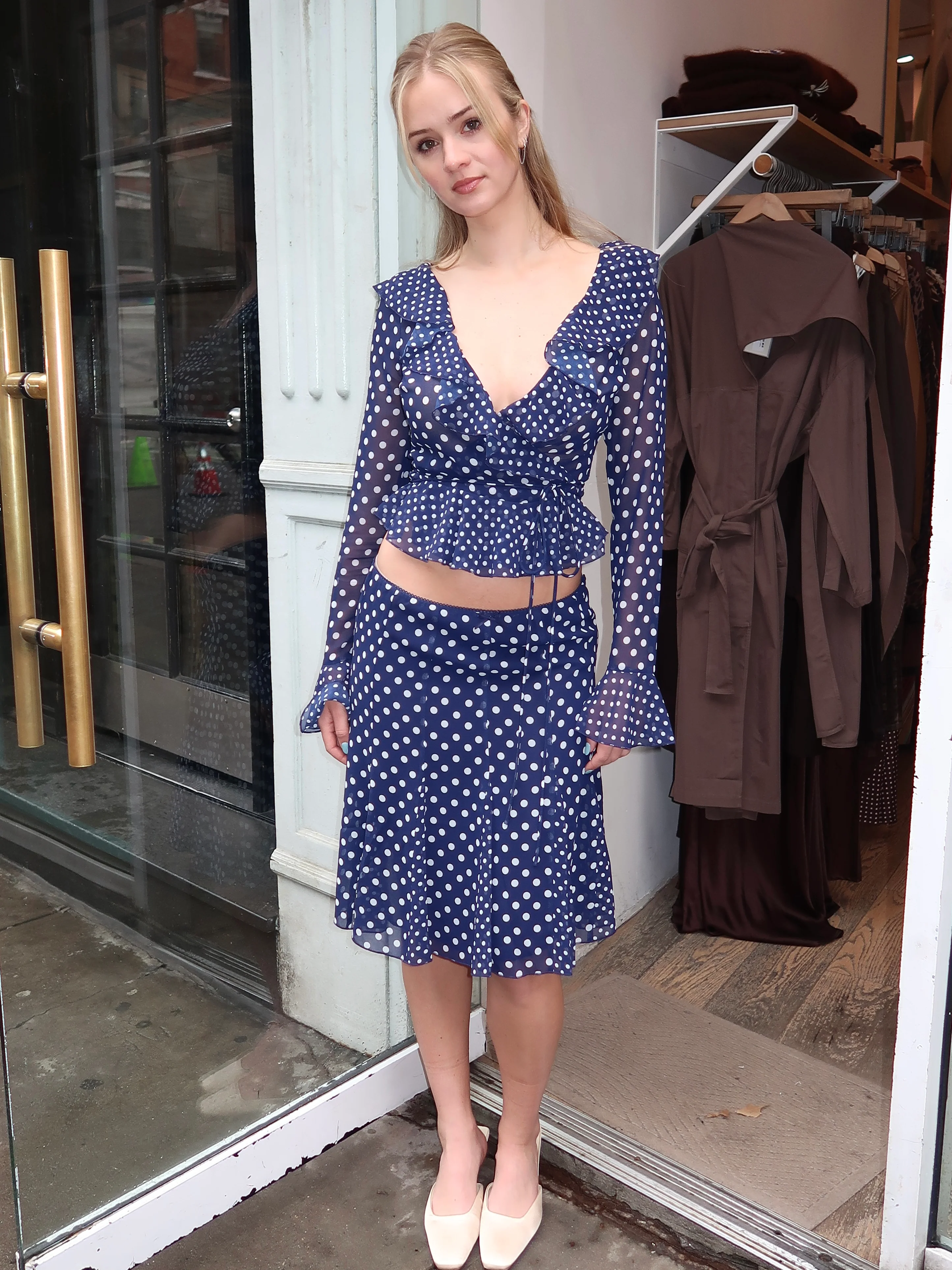 Paloma Skirt in Navy Polka Dot - Image 4