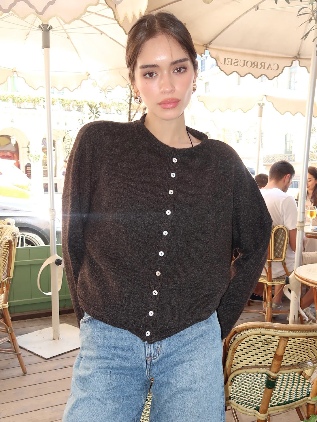 Pisces Button Down Cardigan in Chocolate - Image 2