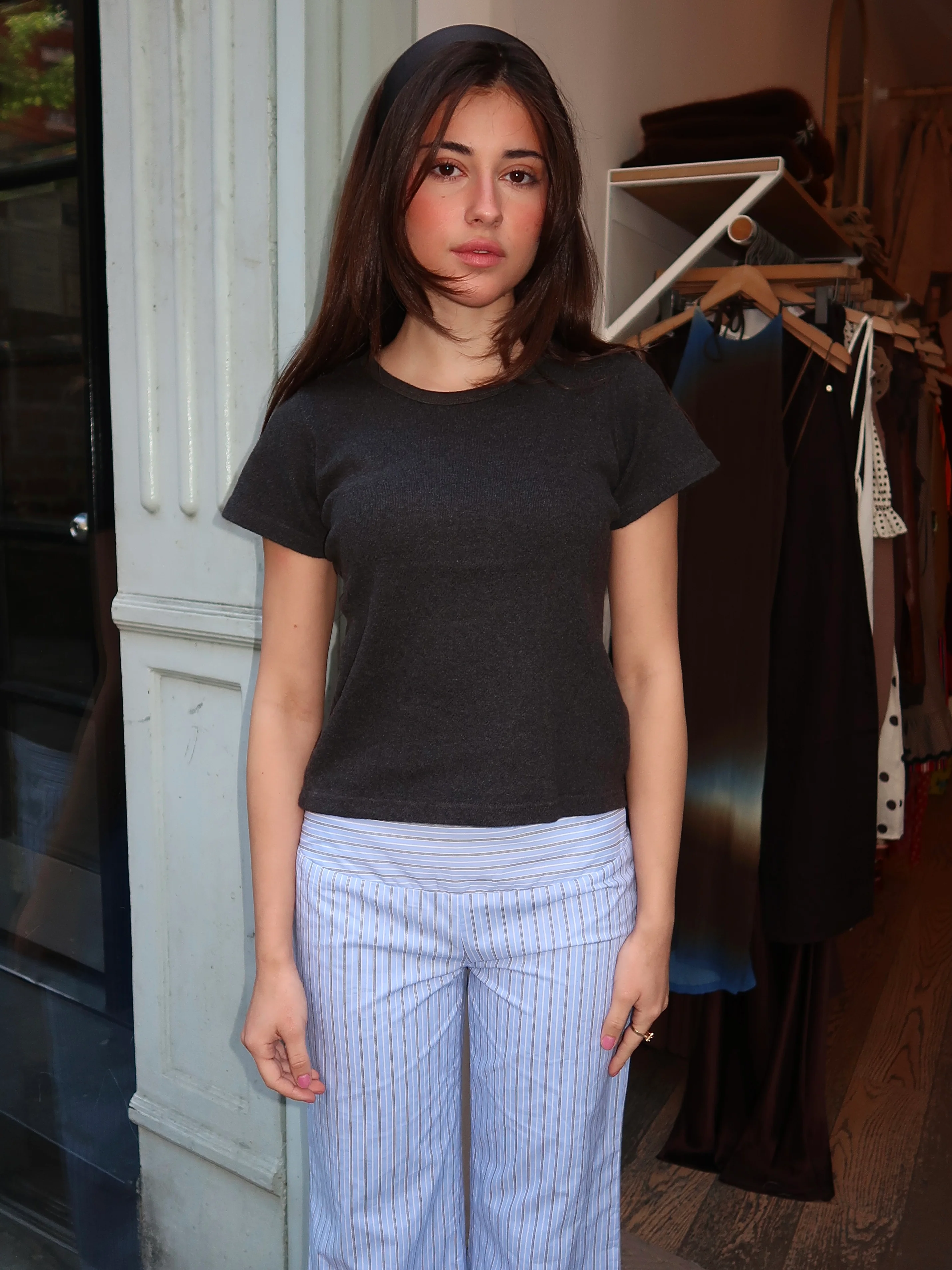 Pointelle Babe Tee in Charcoal - Image 4