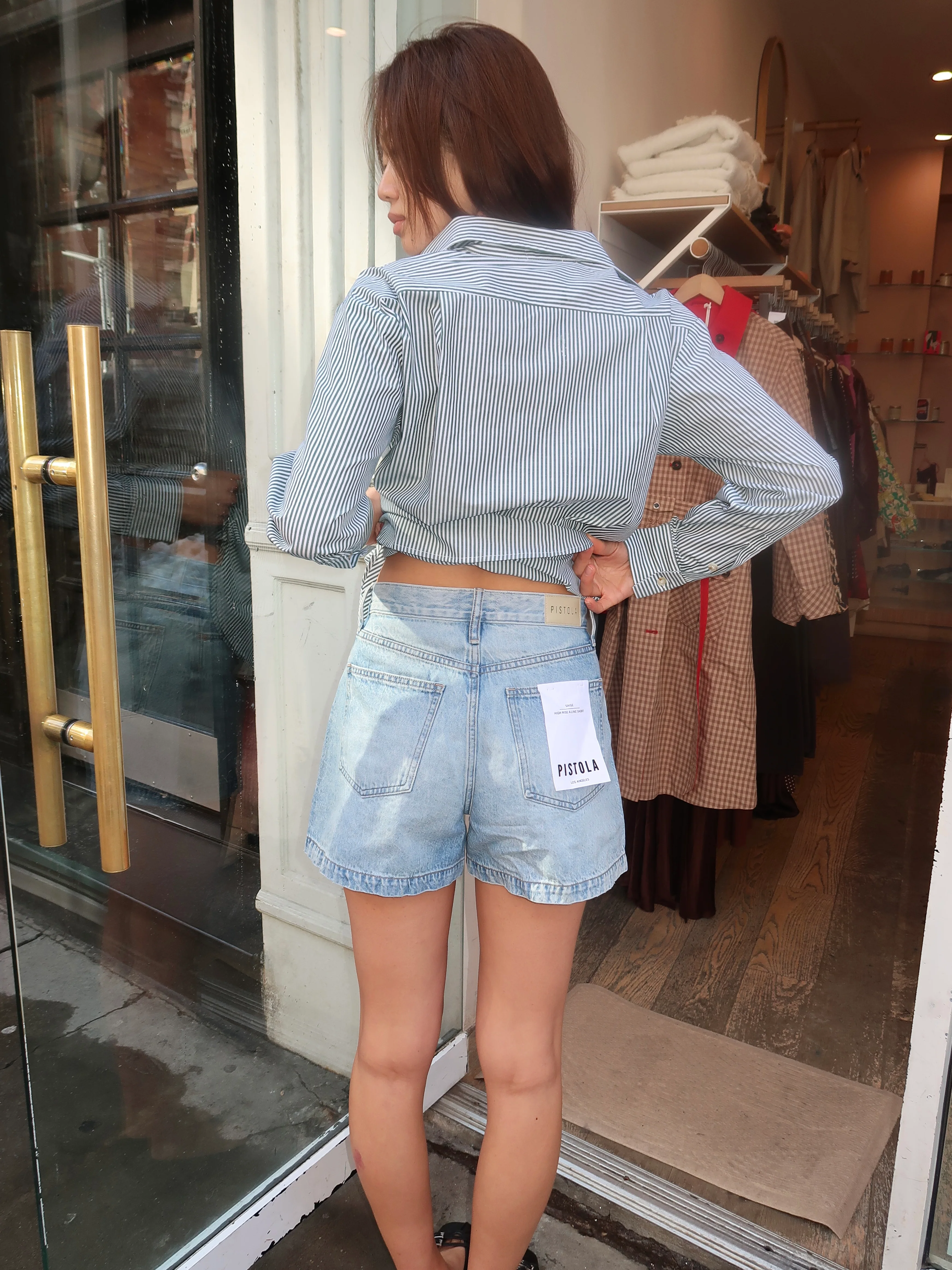 Saige High Waist Shorts in French Riviera - Image 3