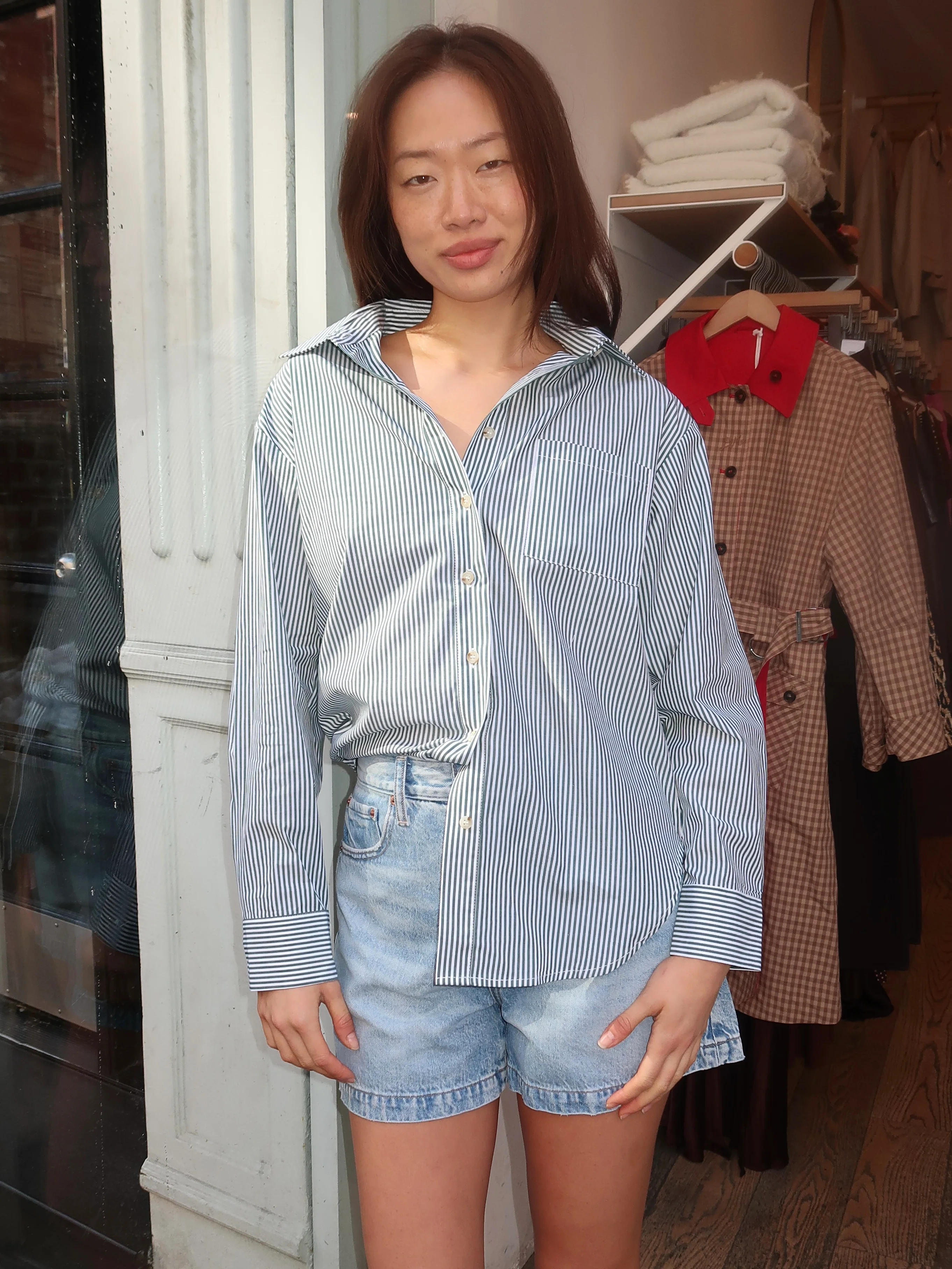 Saline Button Down Shirt in Green Stripe - Image 2