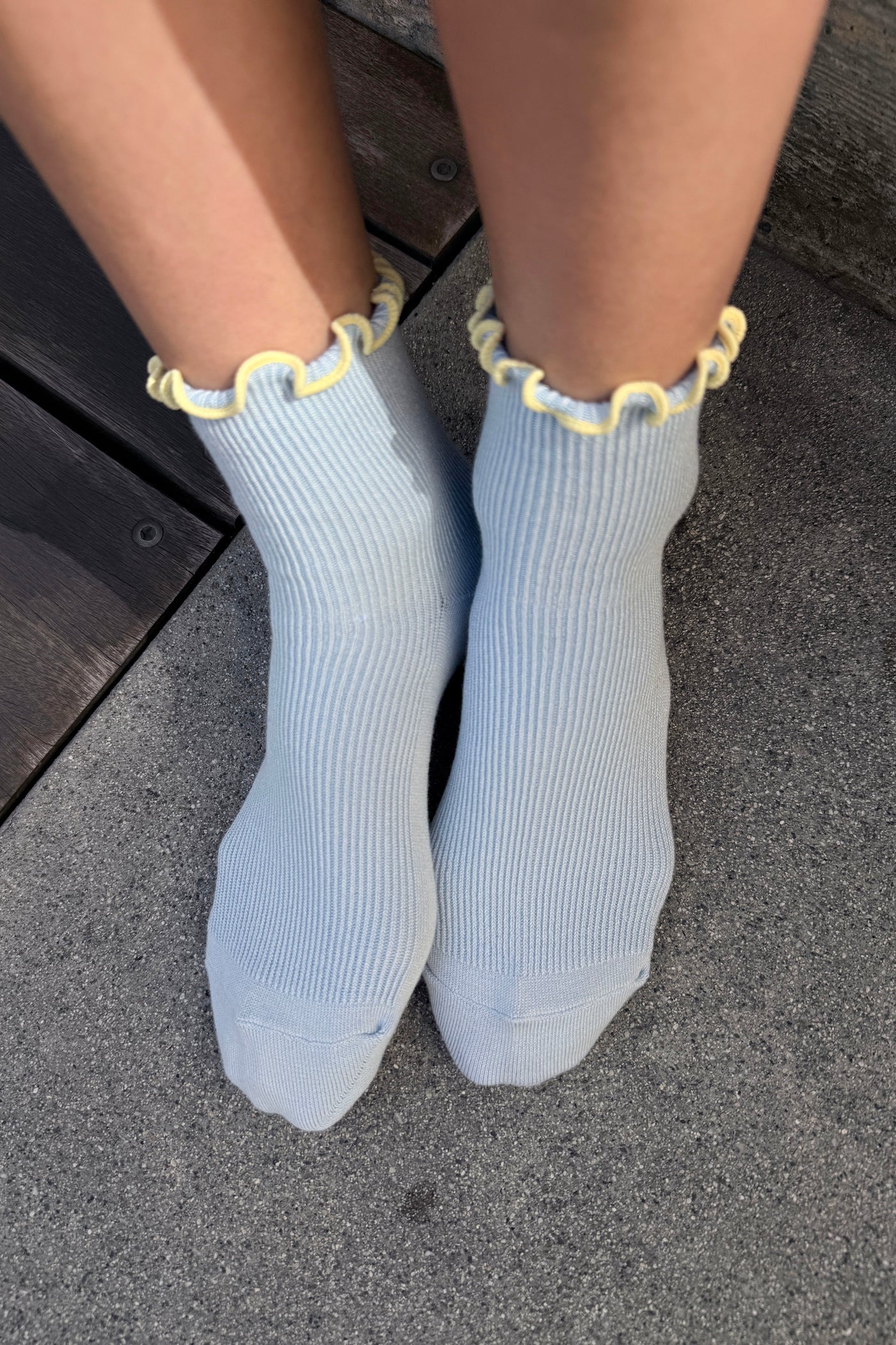 The Petite Ruffled Modal Socks in Baby Blue/Butter - Image 2