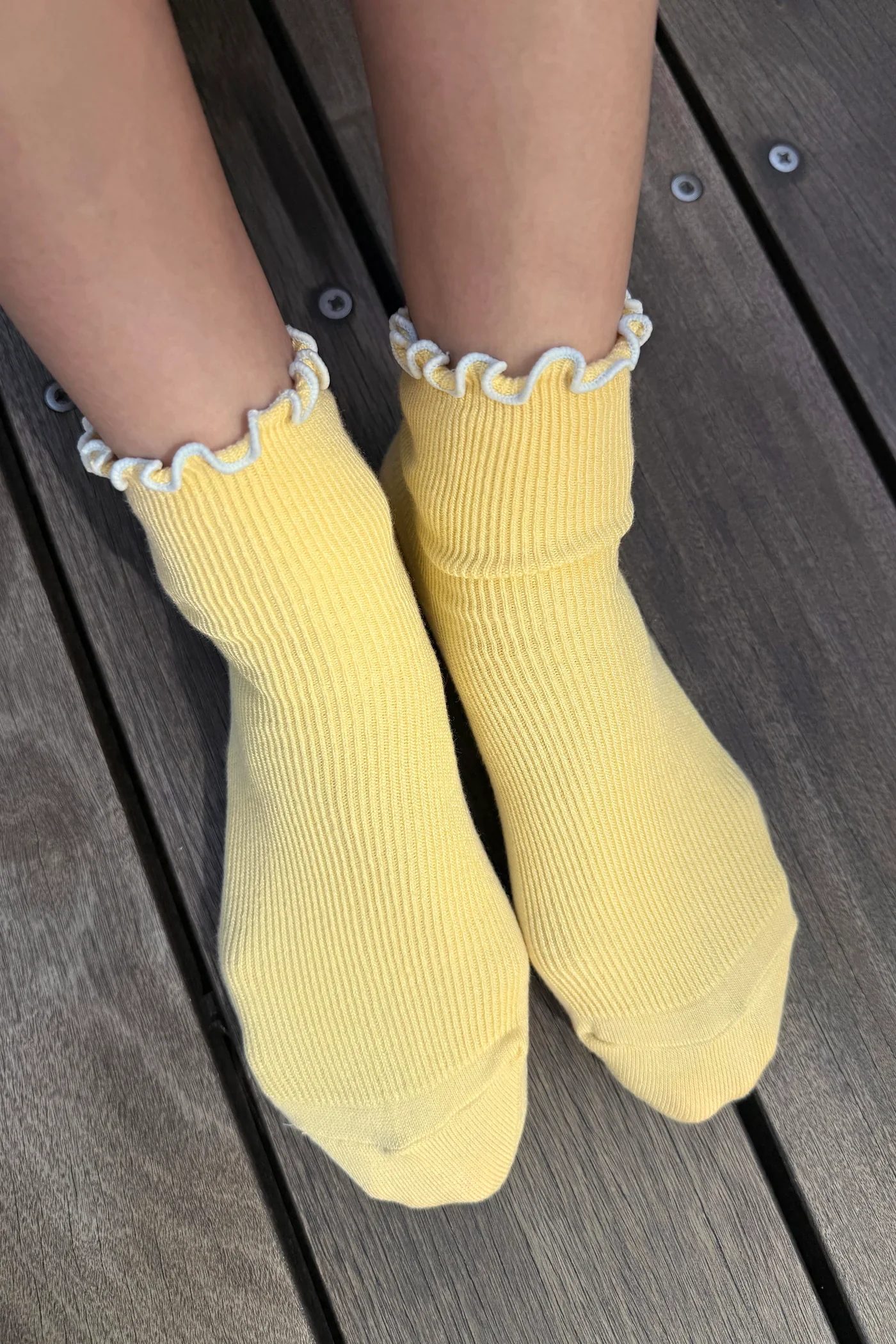 The Petite Ruffled Modal Socks in Butter/Baby Blue - Image 2