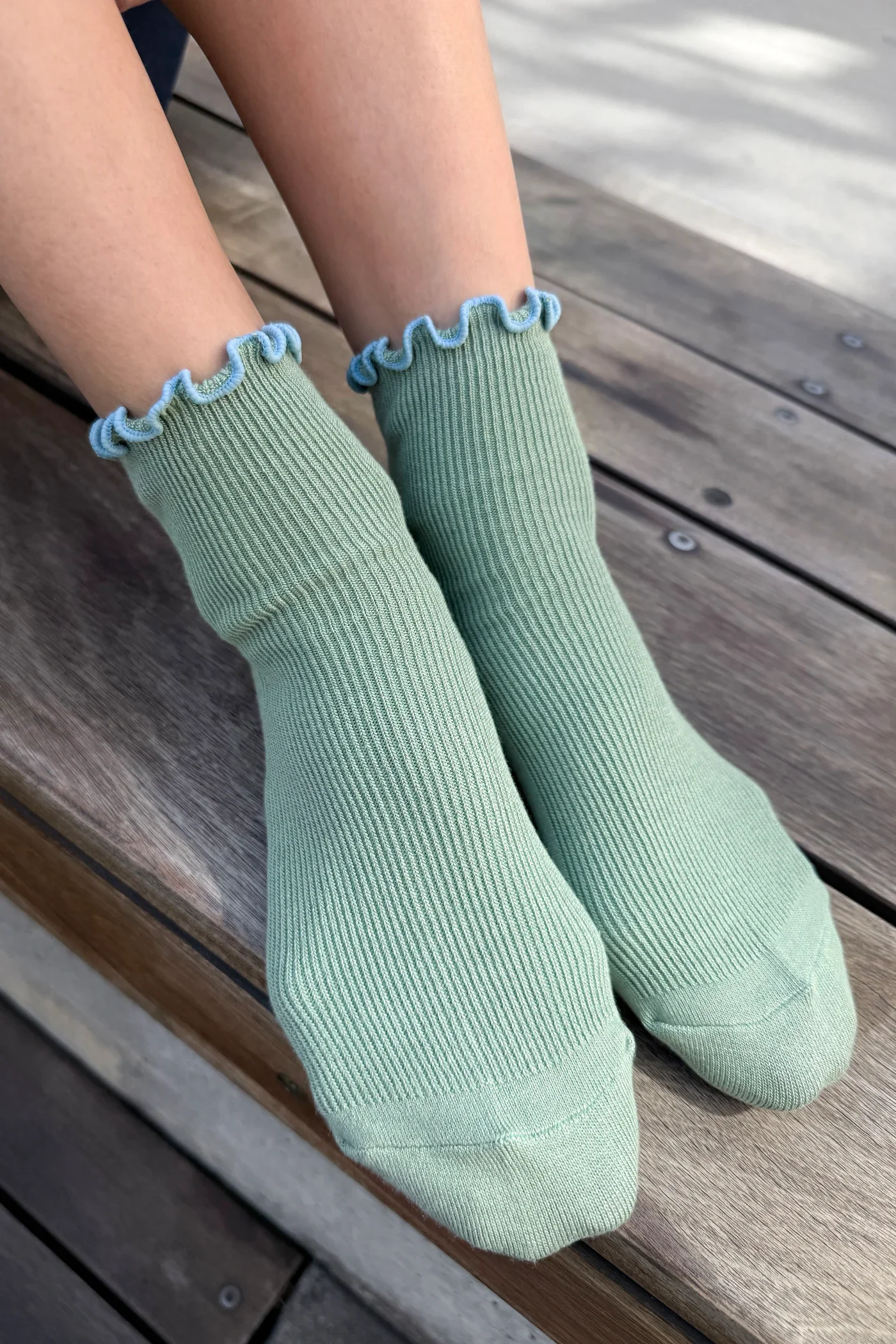 The Petite Ruffled Modal Socks in Sea Glass/Powder Blue - Image 2