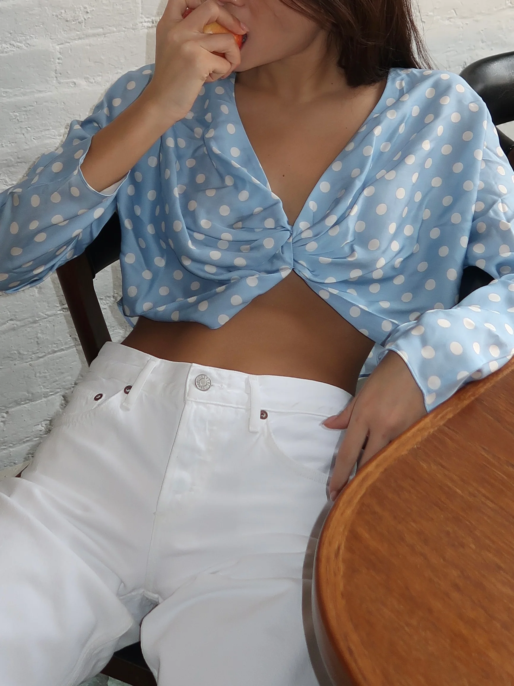 Tillie L/S Top in Blue Polka Dot - Image 2