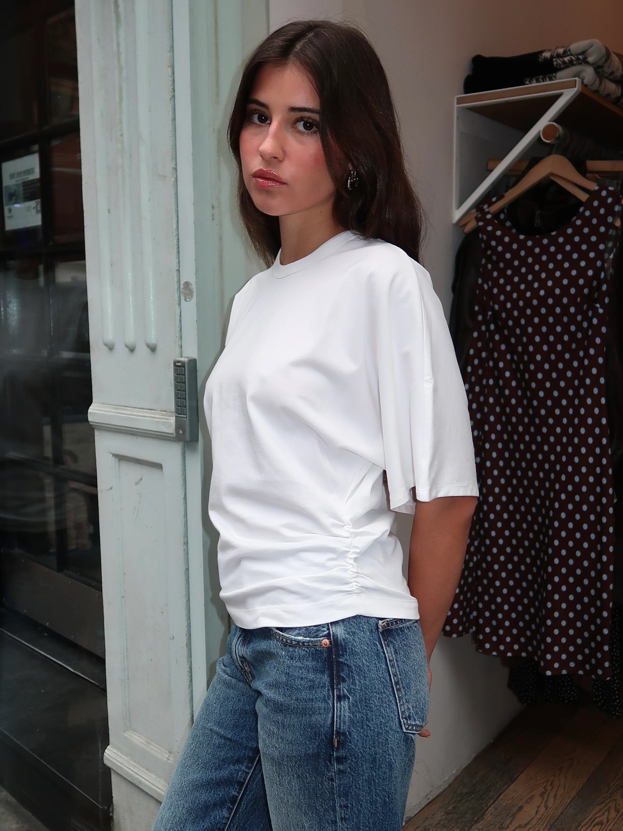Veronica Kimono Sleeve Cinched Tee in Le Blanc - Image 2