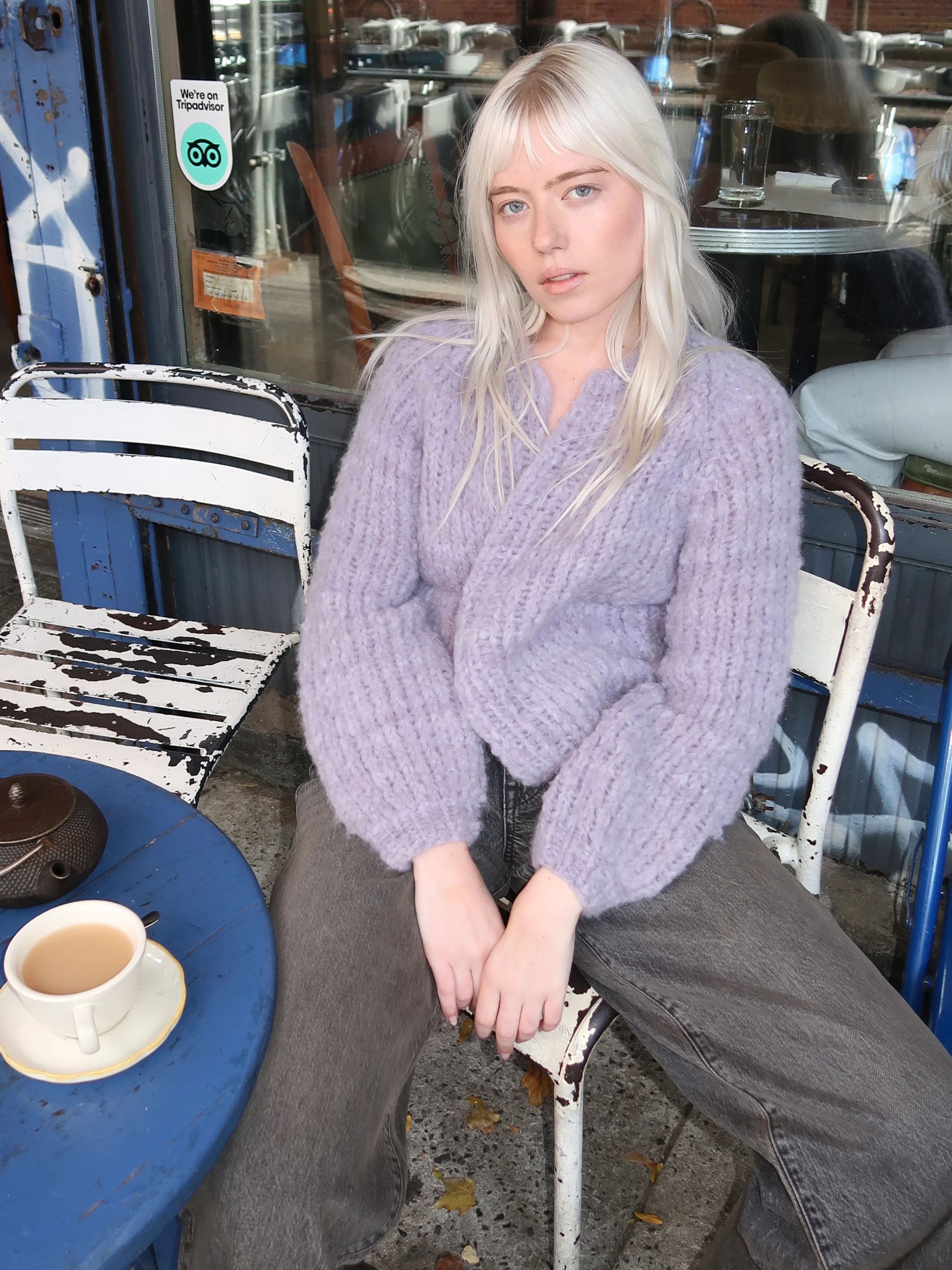 Wool Alpaca Mix Cardigan in Lilac - Image 2